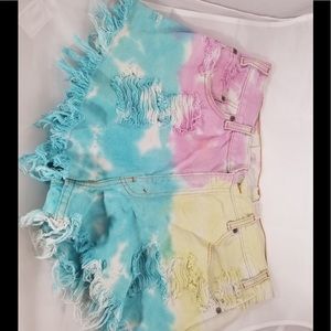 Tie dye Levi 505 high waisted jean shorts